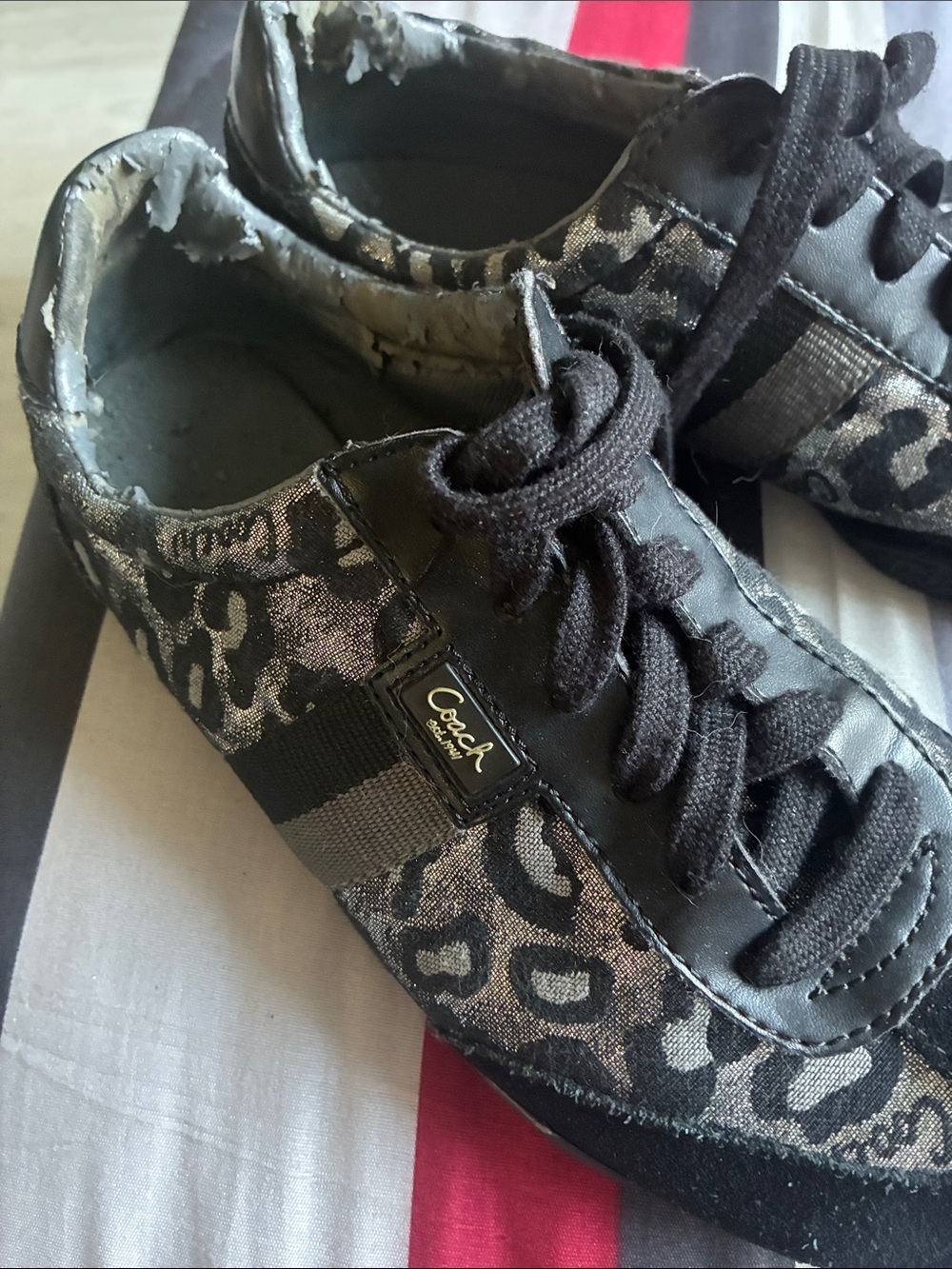 Coach Leopard Print Low-Top Sneakers in Black and Gray